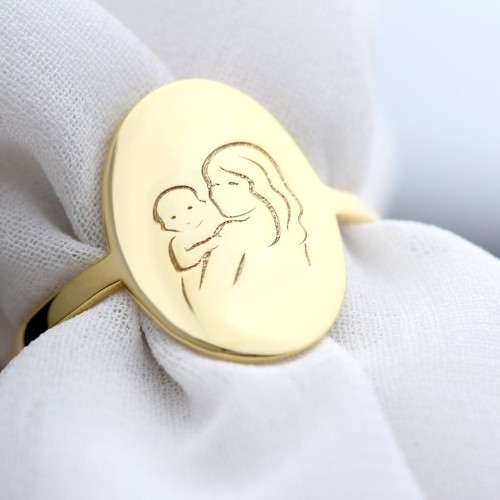 Glorria 925k Sterling Silver Mother and Baby Ring