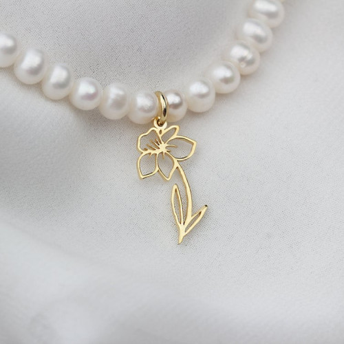 Glorria 925k Sterling Silver Personalized Birth Flower Pearl Necklace Glorria 925k Sterling Silver Personalized Birth Flower Pearl Necklace