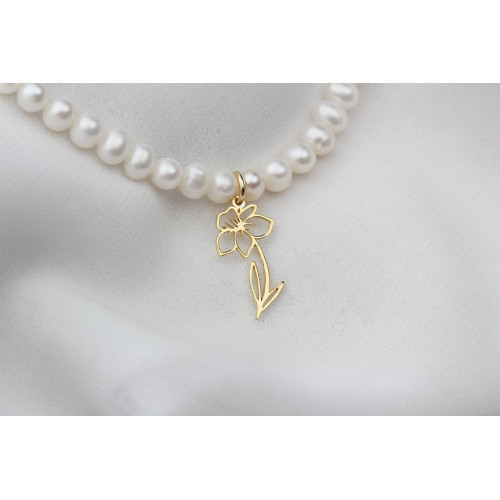 Glorria 925k Sterling Silver Personalized Birth Flower Pearl Necklace Glorria 925k Sterling Silver Personalized Birth Flower Pearl Necklace