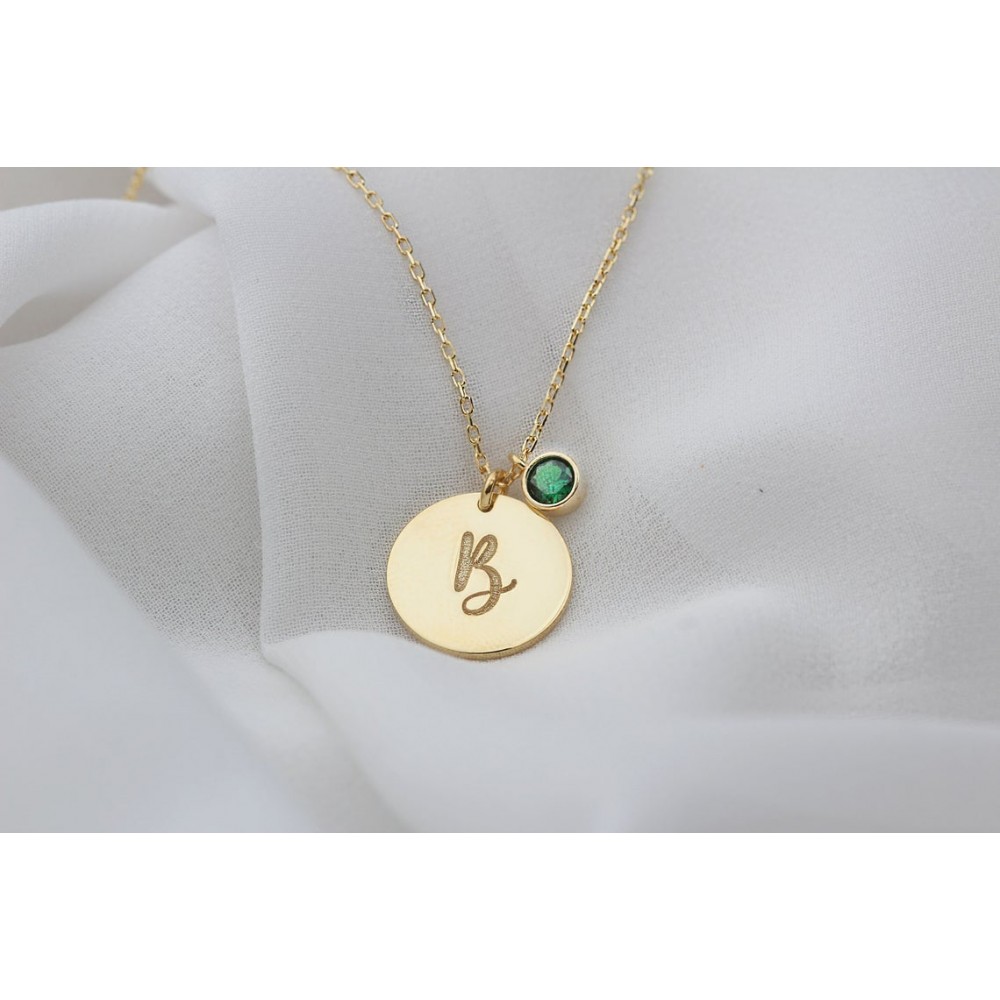 Glorria 925k Sterling Silver Personalized Birthstone Circle Letter Necklace