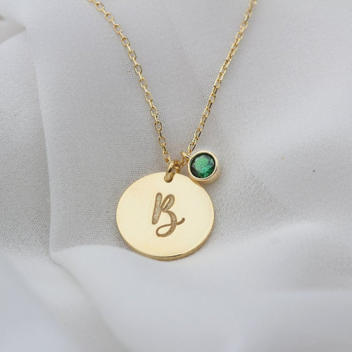 Glorria 925k Sterling Silver Personalized Birthstone Circle Letter Necklace Glorria 925k Sterling Silver Personalized Birthstone Circle Letter Necklace