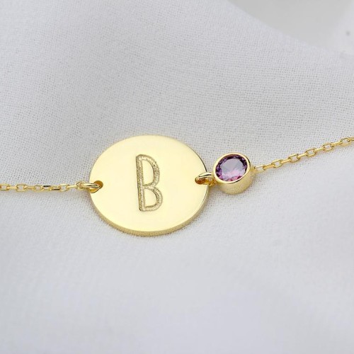 Glorria 925k Sterling Silver Personalized Circle Bracelet with Birthstone Glorria 925k Sterling Silver Personalized Circle Bracelet with Birthstone