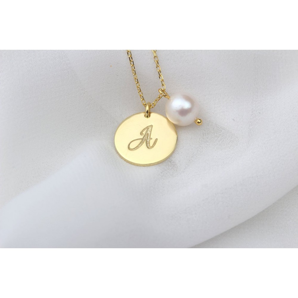 Glorria 925k Sterling Silver Personalized Initial Circle Necklace with Pearl