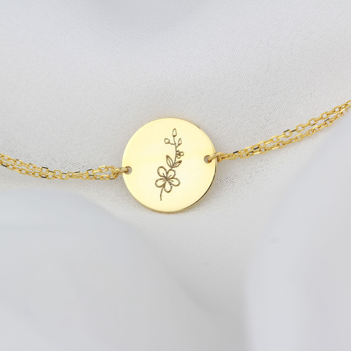 Glorria 925k Sterling Silver Personalized Birth Flower Sterling Silver Bracelet Glorria 925k Sterling Silver Personalized Birth Flower Sterling Silver Bracelet
