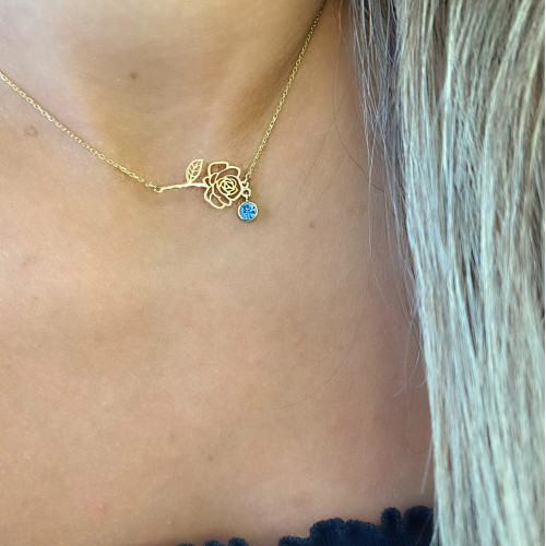 Glorria 925k Sterling Silver Personalized Birth Flower and Birthstone Sterling Silver Necklace