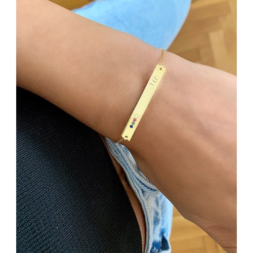 Glorria 925k Sterling Silver Personalized Name Birthstone Bar Bracelet Glorria 925k Sterling Silver Personalized Name Birthstone Bar Bracelet