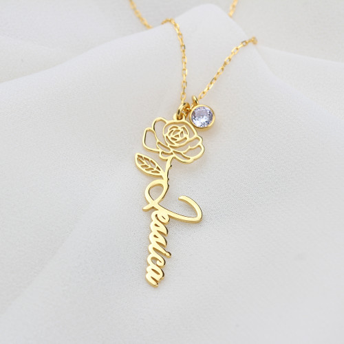 Glorria 925k Sterling Silver Personalized Name Birth Flower and Birthstone Sterling Silver Necklace Glorria 925k Sterling Silver Personalized Name Birth Flower and Birthstone Sterling Silver Necklace