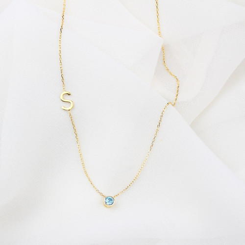Glorria 925k Sterling Silver Personalized Birthstone Letter Sterling Silver Necklace Glorria 925k Sterling Silver Personalized Birthstone Letter Sterling Silver Necklace