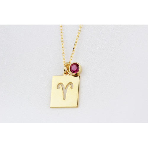 Glorria 925k Sterling Silver Personalized Birthstone Aries Sign Silver Necklace