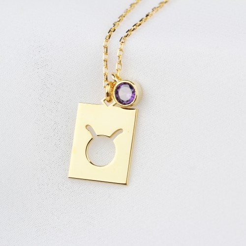 Glorria 925k Sterling Silver Personalized Birthstone Taurus Silver Necklace