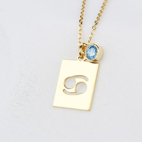 Glorria 925k Sterling Silver Personalized Cancer Sign Sterling Silver Necklace with Birth Stone