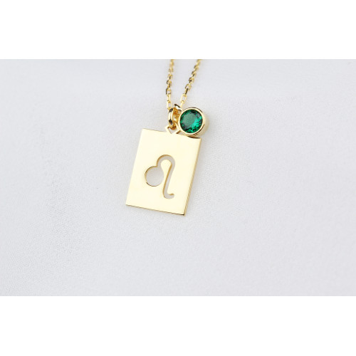 Glorria 925k Sterling Silver Personalized Leo Sign Sterling Silver Necklace with Birth Stone