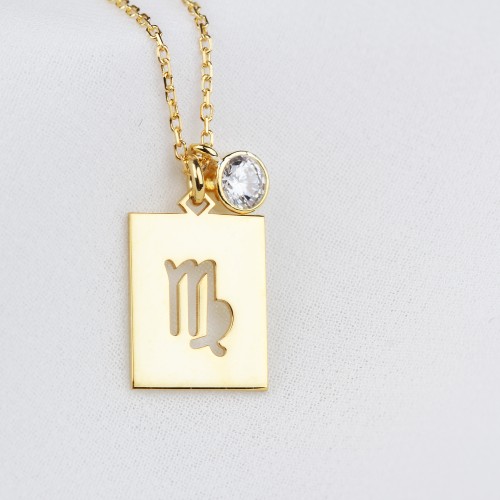 Glorria 925k Sterling Silver Personalized Birthstone Virgo Sign Sterling Silver Necklace