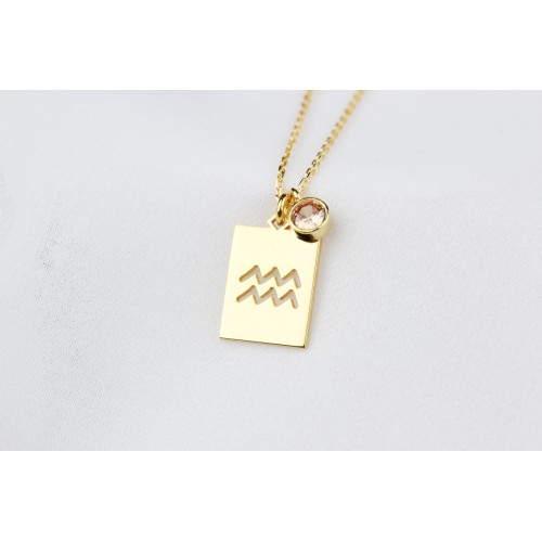 Glorria 925k Sterling Silver Personalized Birth Stone Aquarius Sign Sterling Silver Necklace