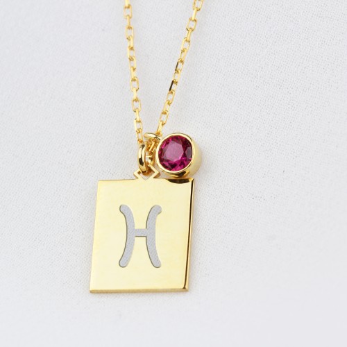 Glorria 925k Sterling Silver Personalized Birthstone Pisces Sterling Silver Necklace