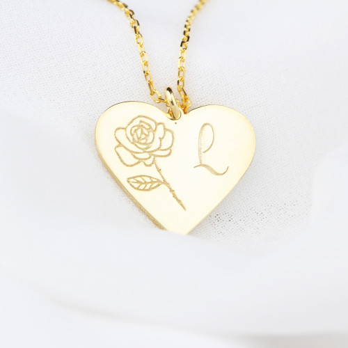 Glorria 925k Sterling Silver Personalized Birth Flower Letter Sterling Silver Necklace Glorria 925k Sterling Silver Personalized Birth Flower Letter Sterling Silver Necklace