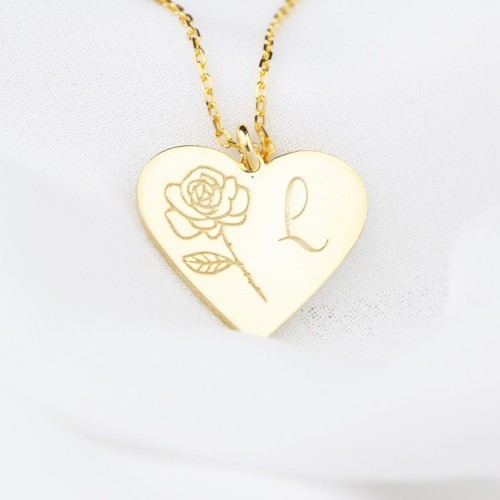 Glorria 925k Sterling Silver Personalized Birth Flower Letter Sterling Silver Necklace