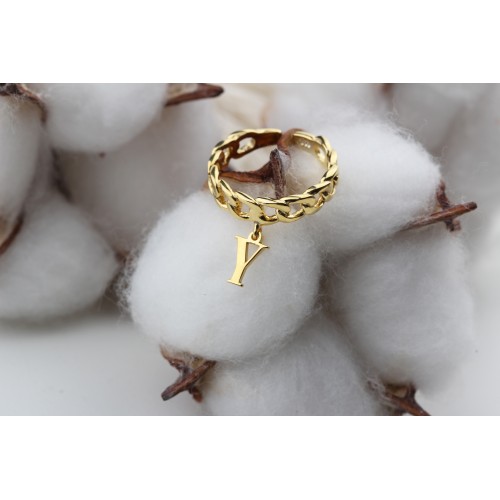 Glorria 925k Sterling Silver Personalized Silver Letter Chain Ring Glorria 925k Sterling Silver Personalized Silver Letter Chain Ring