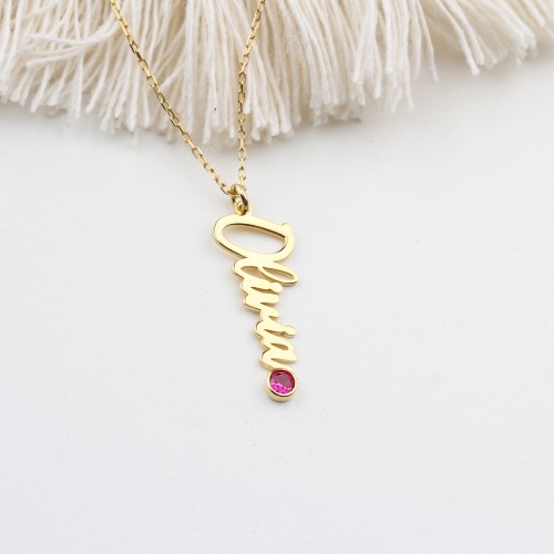 Glorria 925k Sterling Silver Personalized Name Birthstone Sterling Silver Necklace