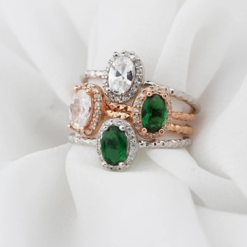 Glorria 925k Sterling Silver Personalized Oval Silver Ring with Birthstone