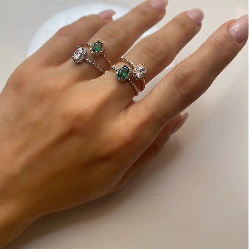 Glorria 925k Sterling Silver Personalized Oval Silver Ring with Birthstone