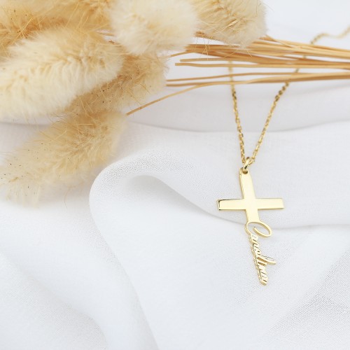 Glorria 925k Sterling Silver Personalized Name Cross Sterling Silver Necklace