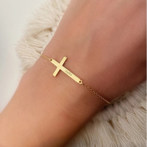 Glorria 925k Sterling Silver Personalized Name Cross Sterling Silver Bracelet Glorria 925k Sterling Silver Personalized Name Cross Sterling Silver Bracelet
