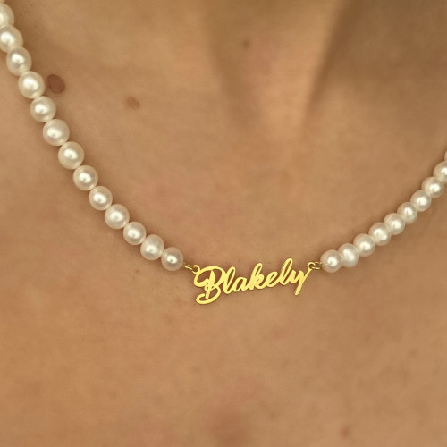 Glorria 925k Sterling Silver Personalized Name Pearl Silver Necklace Glorria 925k Sterling Silver Personalized Name Pearl Silver Necklace