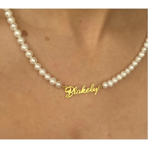 Glorria 925k Sterling Silver Personalized Name Pearl Silver Necklace Glorria 925k Sterling Silver Personalized Name Pearl Silver Necklace