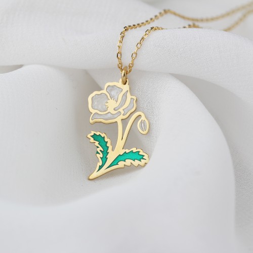 Glorria 925k Sterling Silver Personalized Birth Flower Sterling Silver Necklace
