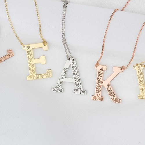 Glorria 925k Sterling Silver Personalized Letter Sterling Silver Necklace