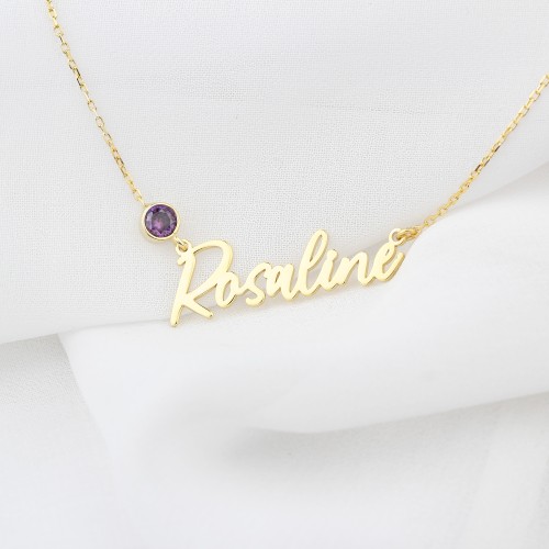 Glorria 925k Sterling Silver Personalized Name Birthstone Sterling Silver Necklace