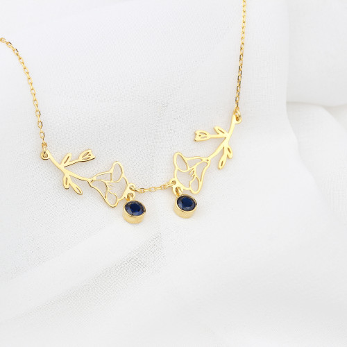 Glorria 925k Sterling Silver Personalized Double Birth Flower and Birthstone Sterling Silver Necklace Glorria 925k Sterling Silver Personalized Double Birth Flower and Birthstone Sterling Silver Necklace
