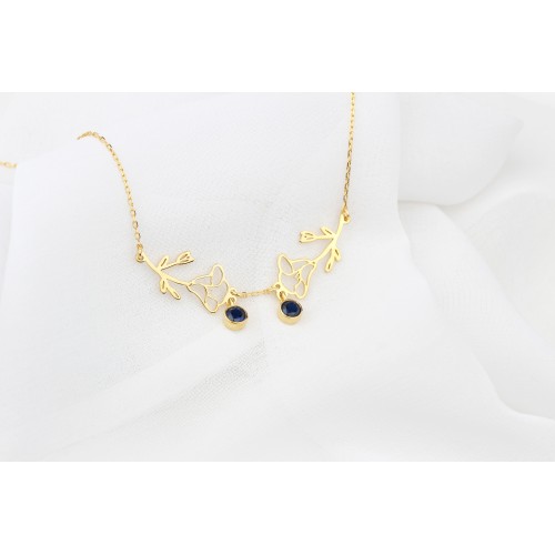 Glorria 925k Sterling Silver Personalized Double Birth Flower and Birthstone Sterling Silver Necklace Glorria 925k Sterling Silver Personalized Double Birth Flower and Birthstone Sterling Silver Necklace