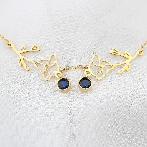 Glorria 925k Sterling Silver Personalized Double Birth Flower and Birthstone Sterling Silver Necklace