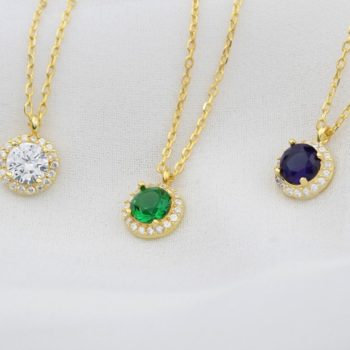 Glorria 925k Sterling Silver Personalized Birthstone Silver Round Anturage Necklace Glorria 925k Sterling Silver Personalized Birthstone Silver Round Anturage Necklace