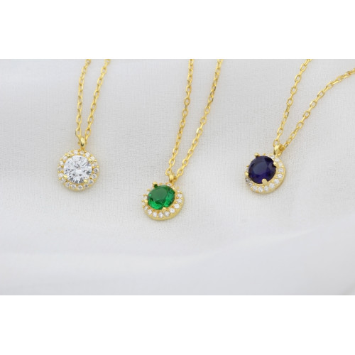 Glorria 925k Sterling Silver Personalized Birthstone Silver Round Anturage Necklace Glorria 925k Sterling Silver Personalized Birthstone Silver Round Anturage Necklace