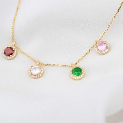 Glorria 925k Sterling Silver Personalized Birthstone Silver Round Anturage Necklace