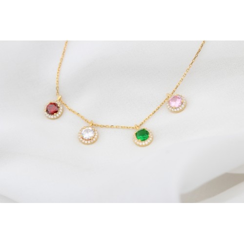 Glorria 925k Sterling Silver Personalized Birthstone Silver Round Anturage Necklace