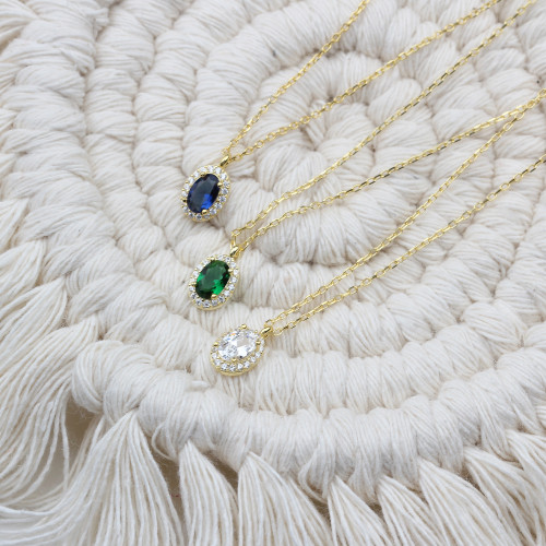 Glorria 925k Sterling Silver Personalized Birthstone Silver Oval Anturage Necklace Glorria 925k Sterling Silver Personalized Birthstone Silver Oval Anturage Necklace