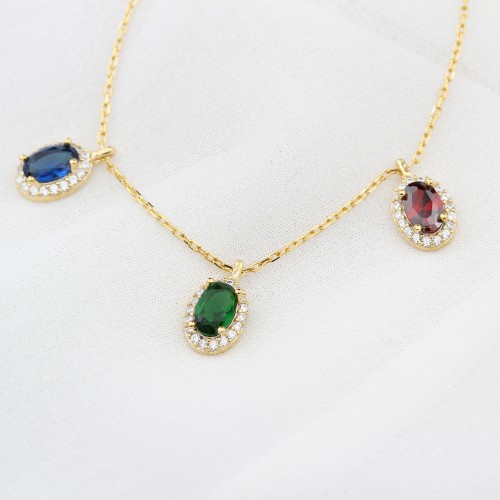 Glorria 925k Sterling Silver Personalized Birthstone Silver Oval Anturage Necklace