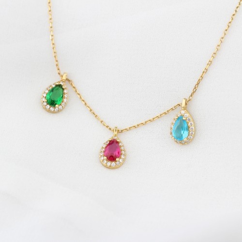 Glorria 925k Sterling Silver Personalized Birthstone Silver Drop Anturage Necklace