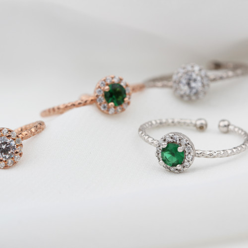 Glorria 925k Sterling Silver Personalized Birthstone Silver Round Anturage Ring