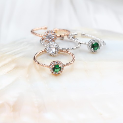 Glorria 925k Sterling Silver Personalized Birthstone Silver Round Anturage Ring