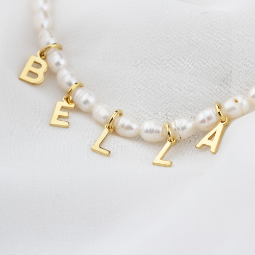 Glorria 925k Sterling Silver Personalized Name Pearl Silver Necklace Glorria 925k Sterling Silver Personalized Name Pearl Silver Necklace
