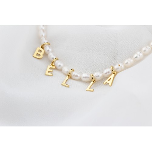 Glorria 925k Sterling Silver Personalized Name Pearl Silver Necklace Glorria 925k Sterling Silver Personalized Name Pearl Silver Necklace