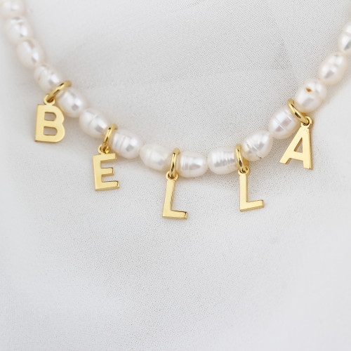 Glorria 925k Sterling Silver Personalized Name Pearl Silver Necklace