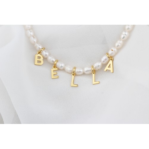 Glorria 925k Sterling Silver Personalized Name Pearl Silver Necklace