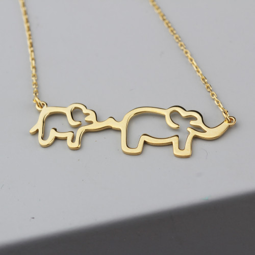 Glorria 925k Sterling Silver Mother and Baby Elephant Necklace