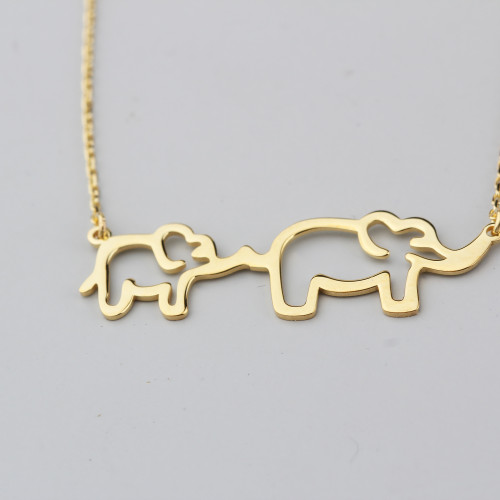 Glorria 925k Sterling Silver Mother and Baby Elephant Necklace